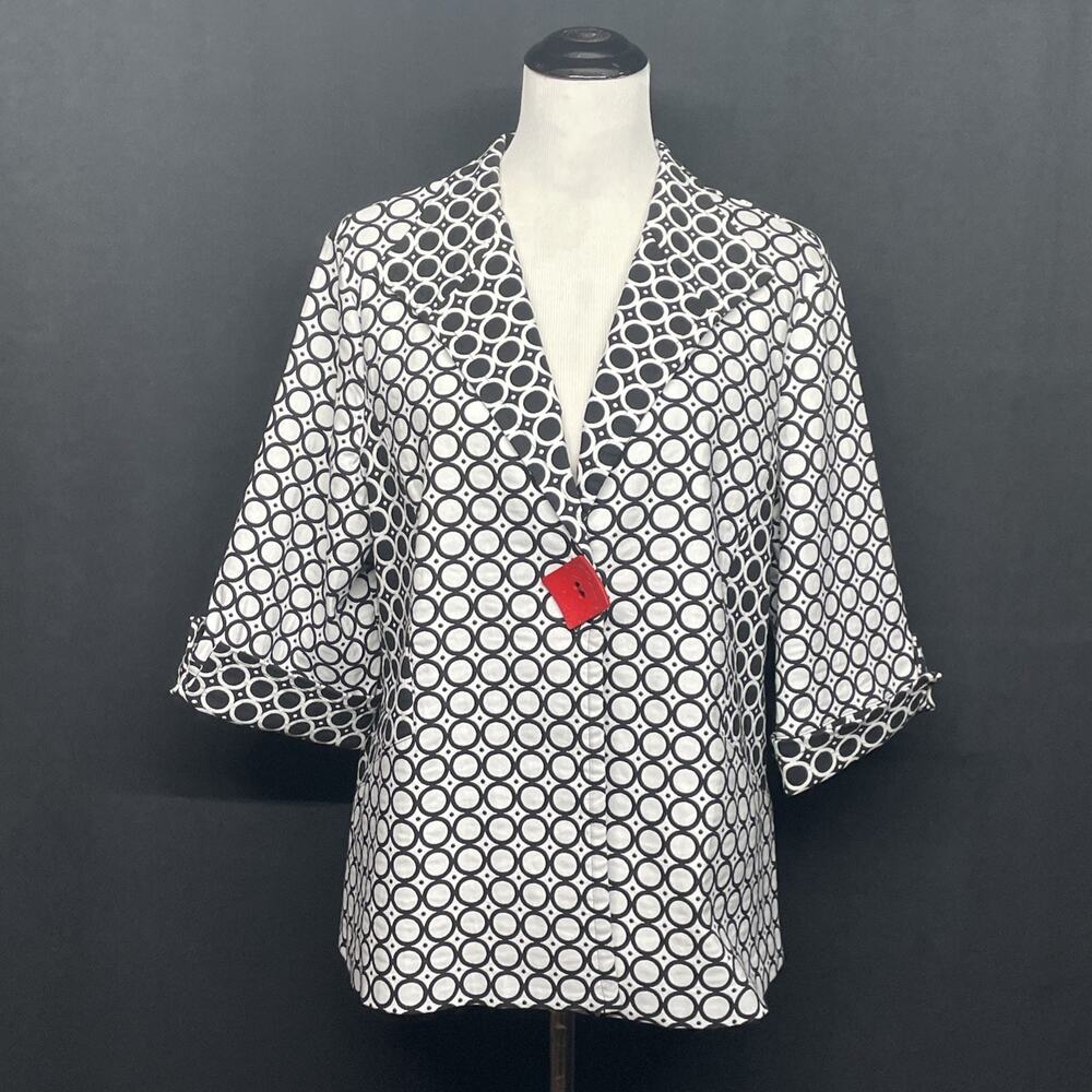 Joseph Ribkoff Womens 18 Jacket Black White Polka Dot Circles 3/4 Sleeve Career